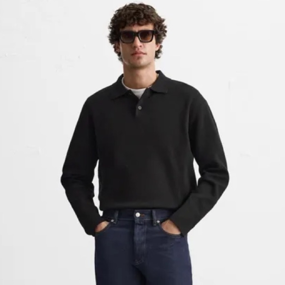 Zara Black Long Sleeve Wool Polo
